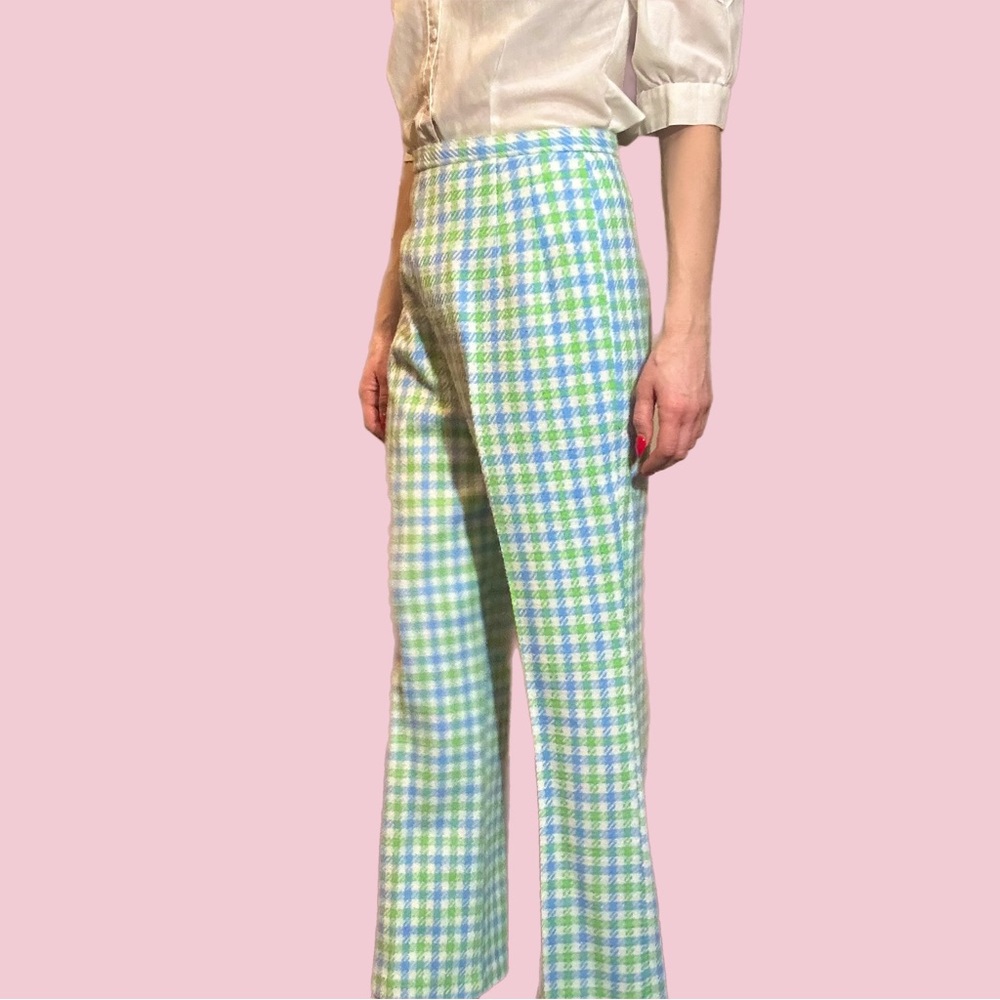 Rare Vintage 1970's MOD green/blue houndstooth two-piece suit - Picture 8 of 16